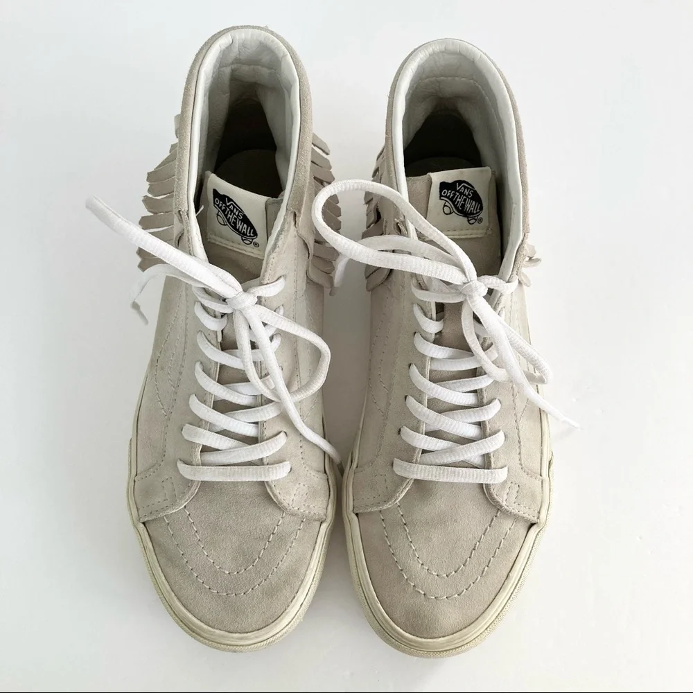 Rare VANS Light Gray Sk8 Hi Moccasin Fringe Suede Sneakers Size 8_10